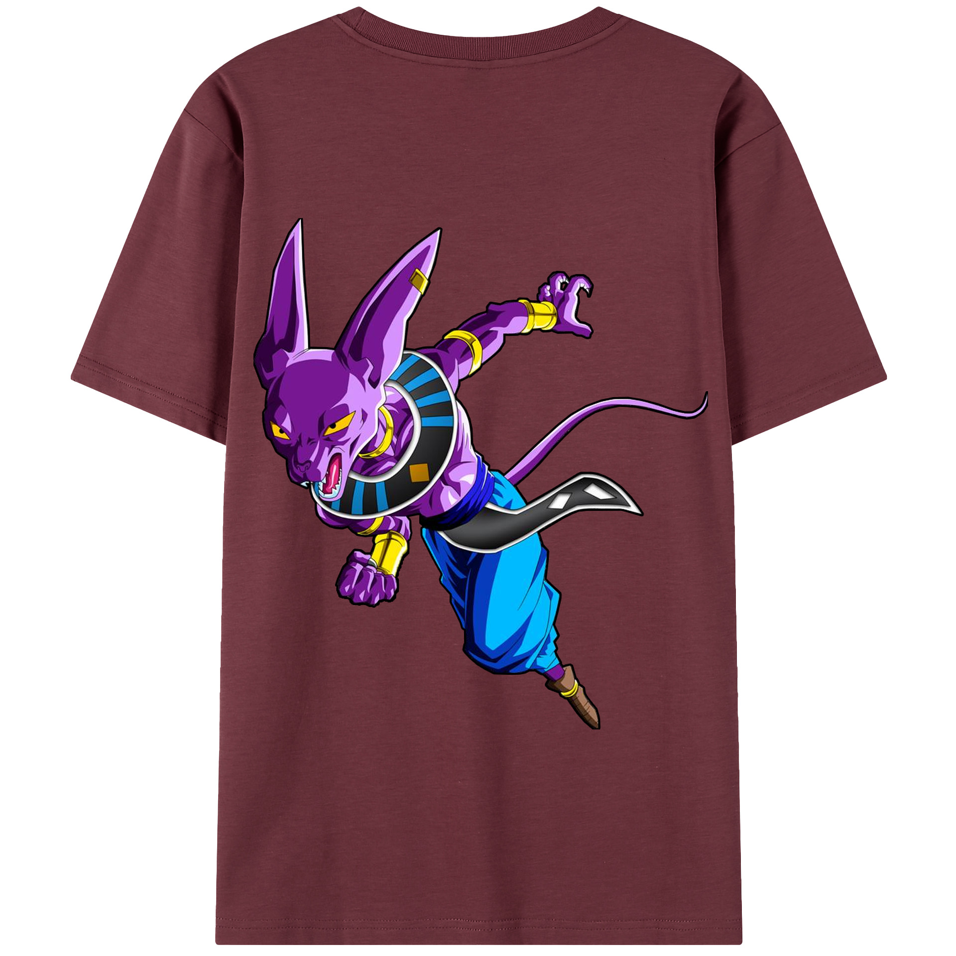 （画像用） ドラゴンボール ビルス 破壊神ビルス DRAGON BALL Beerus Birusu 綿100％半袖Tシャツ（背面プリント）